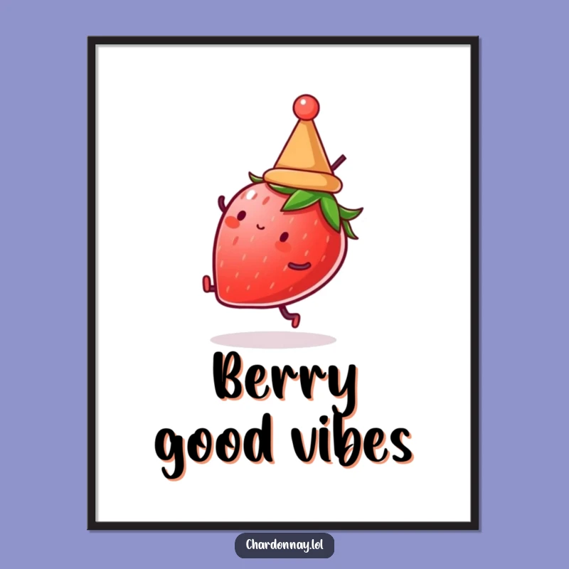 Funny Strawberry Cartwheel Poster: Whimsical Fruit Art for Walls