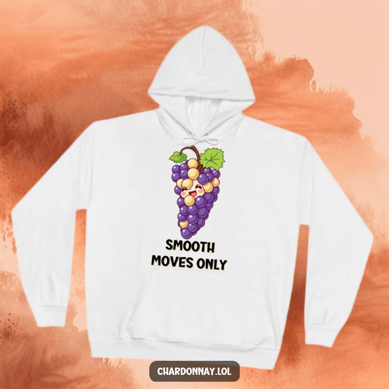 Funny hoodie featuring a giggling grape cluster in motion down a bottle. Comfortable and amusing, ideal for wine aficionados.