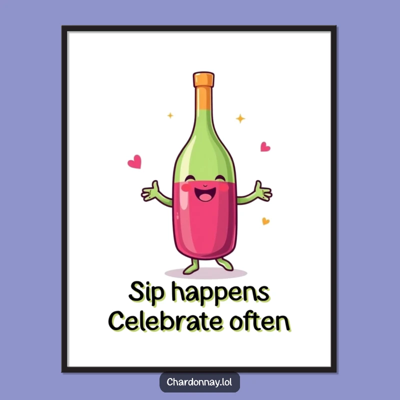 Funny Free Printable Wall Art: Dancing Wine Bottle, Whimsical Downloadable Decor