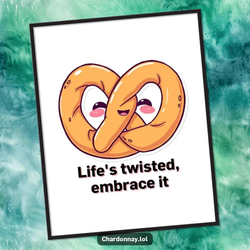 Funny Free Printable Wall Art: A happy pretzel twisting itself into a comically interesting shape.