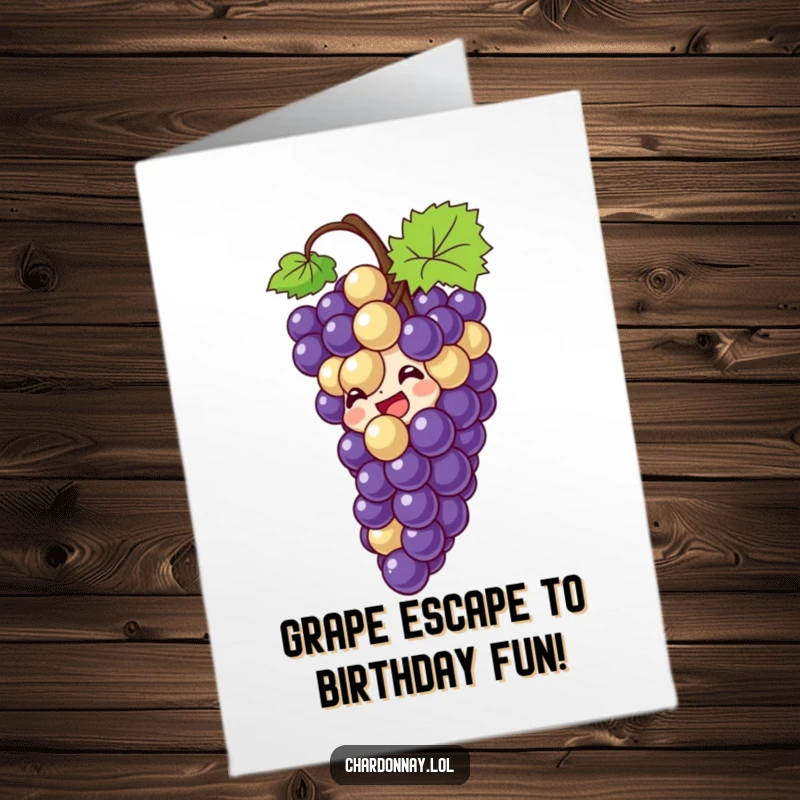 Funny Free Printable Birthday Card: A cluster of grapes giggling as it slides down a bottle neck.