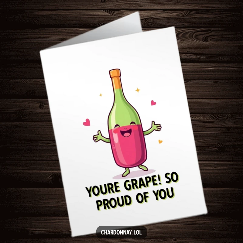Funny Free Printable Congratulations Card: A beaming bottle of wine performing a happy, celebratory little dance.