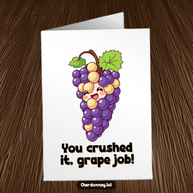 Funny Free Printable Congratulations Card: A bunch of happy grapes giggling while sliding down a bottle.