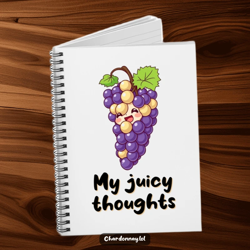 Funny notebook with giggling grapes sliding down a bottle. Perfect for wine journals, notes, and sketching with humor.